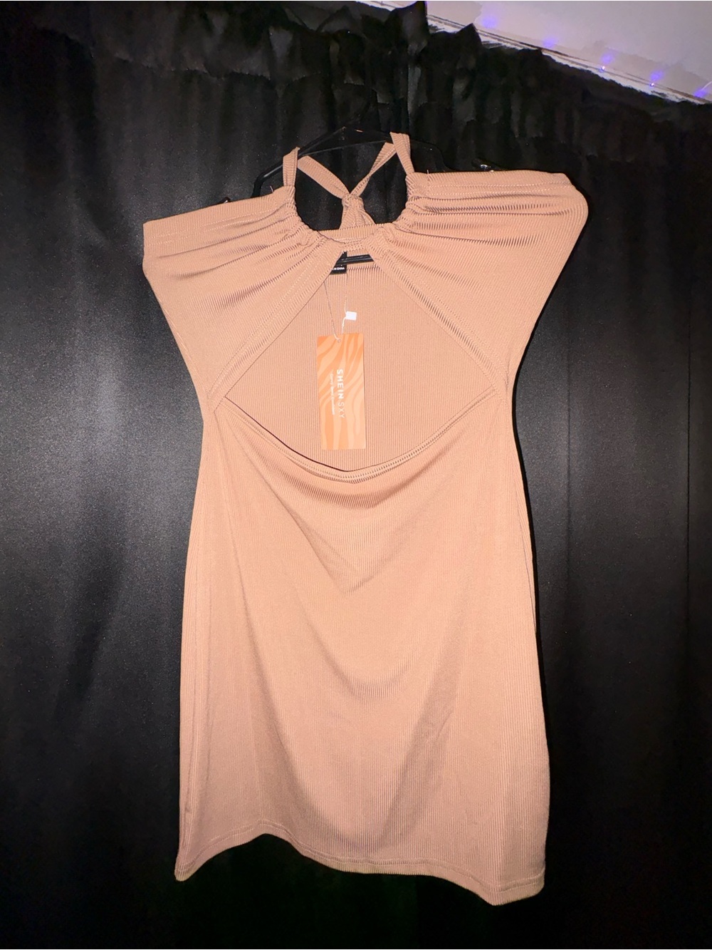 SHEIN Taupe Halter Neck Mini Dress